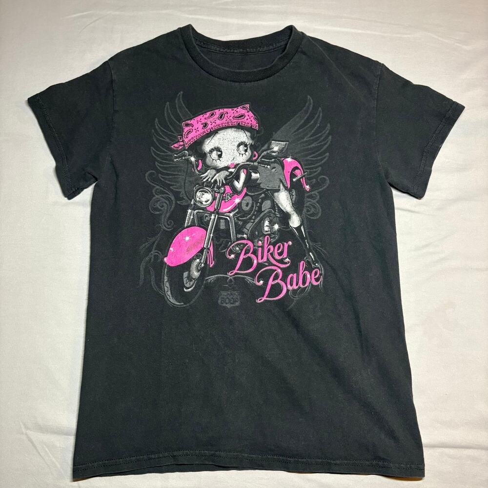 Black graphic betty boop motorcycle t shirt